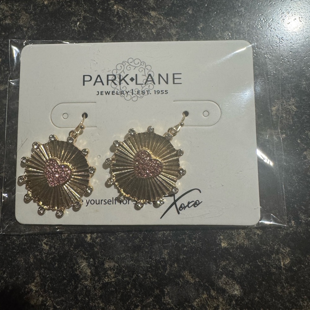 Park Lane Gold Earrings with Pink Heart Accent